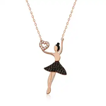 

KUTAYDAN 925 Sterling Silver Heart Holding Ballerina Lady Necklace