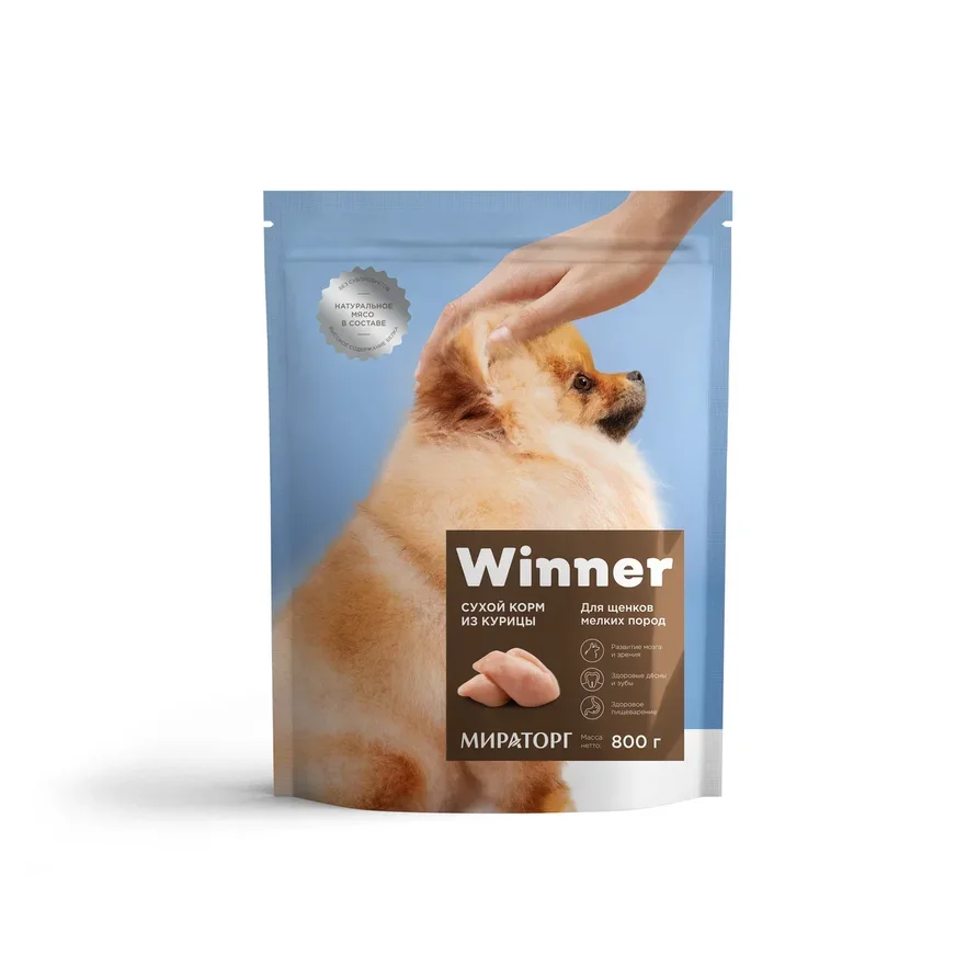 Winner Полнорационный сухой корм для щенков мелких пород Курица 800 г.|Сухой собак| |