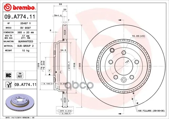 Диск Тормозной 09.A774.11 Brembo арт. 09.A774.11