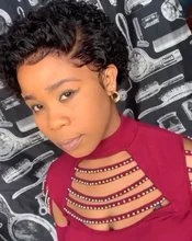 Wig Wave-Wigs Virgin-Short MEYA Curly Bob Lace-Front Transparent Pixie-Cut Black Deep-Water