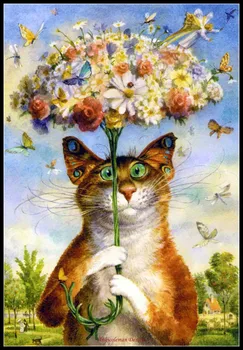 

Cat's Flower Umbrella - Counted Cross Stitch Kits - DIY Handmade Needlework for Embroidery 14 ct Cross Stitch Sets DMC Color