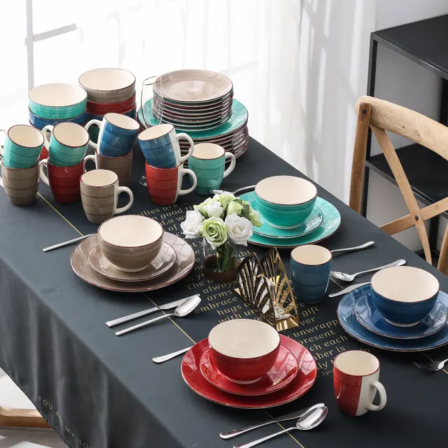 Vancasso Bella-M 48-Pieces Porcelán Vacsorakészlet Szüreti Megjelenés Kerámia Tányér 12*Vacsora Tányér, Desszert Tál, Bögre Készlet - Image 5