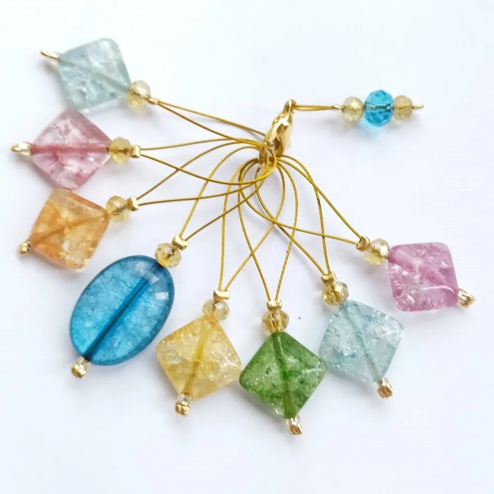 Markers For Knitting On Rope, Set Of 8 Pieces, Beads, Sugar, Quartz