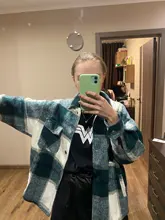 Woolen Coat Shirt Jacket Windbreaker Oversize Plaid Vintage Women Loose Button Winter