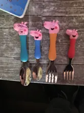 Peppa Pig-cubiertos de acero inoxidable para niños, modelos de figuras de la familia George Pig, vajilla, regalo de cumpleaños