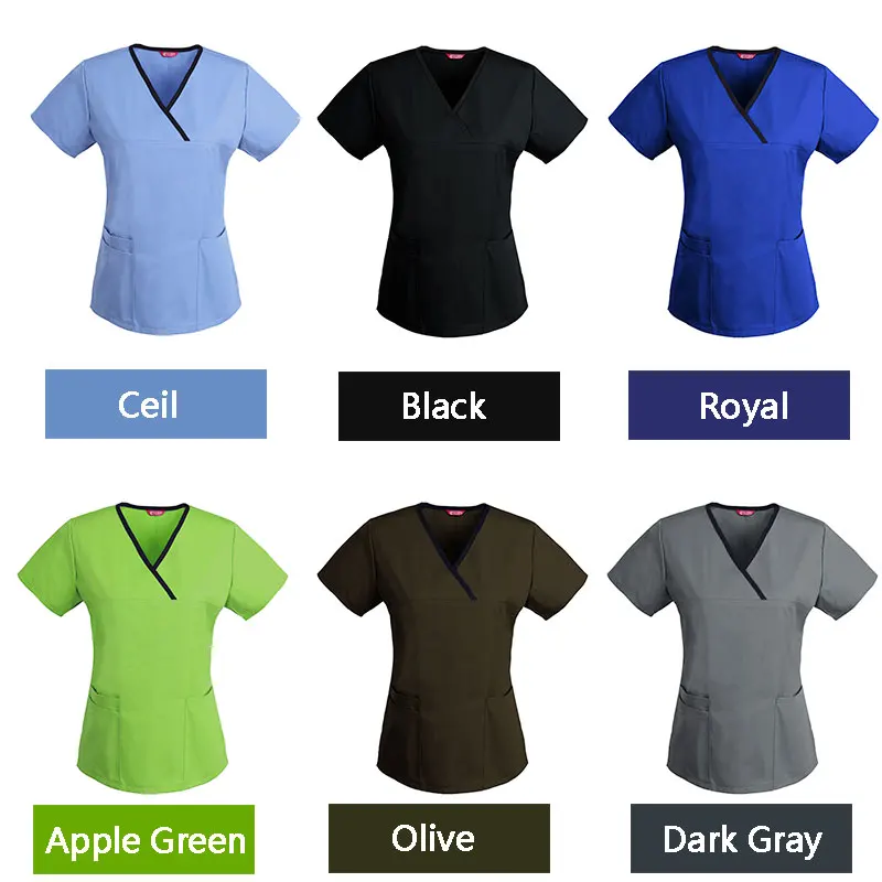 Women's Scrub Tops Nursing Uniform Blouse Short Sleeve Top with Pockets