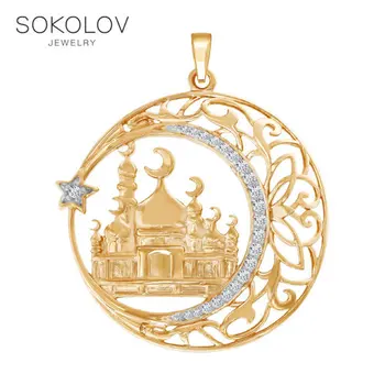 

Muslim Sokolov gold pendant with cubic zirconia fashion jewelry 585 women's/men's, male/female