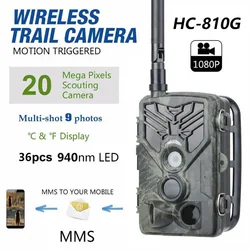 Câmera de caça hc810g, sem fio, à prova d'água, com gatilho de 20mp, 1080p, 0.3s, sms, smtp, ftp, para celular