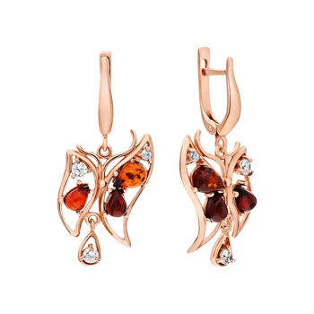 

Silver earrings with cubic zirconia and amber sunlight sample 925