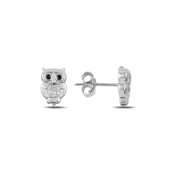 

Silver 925 Sterling Zircon Cubic Zirconia Owl Earrings