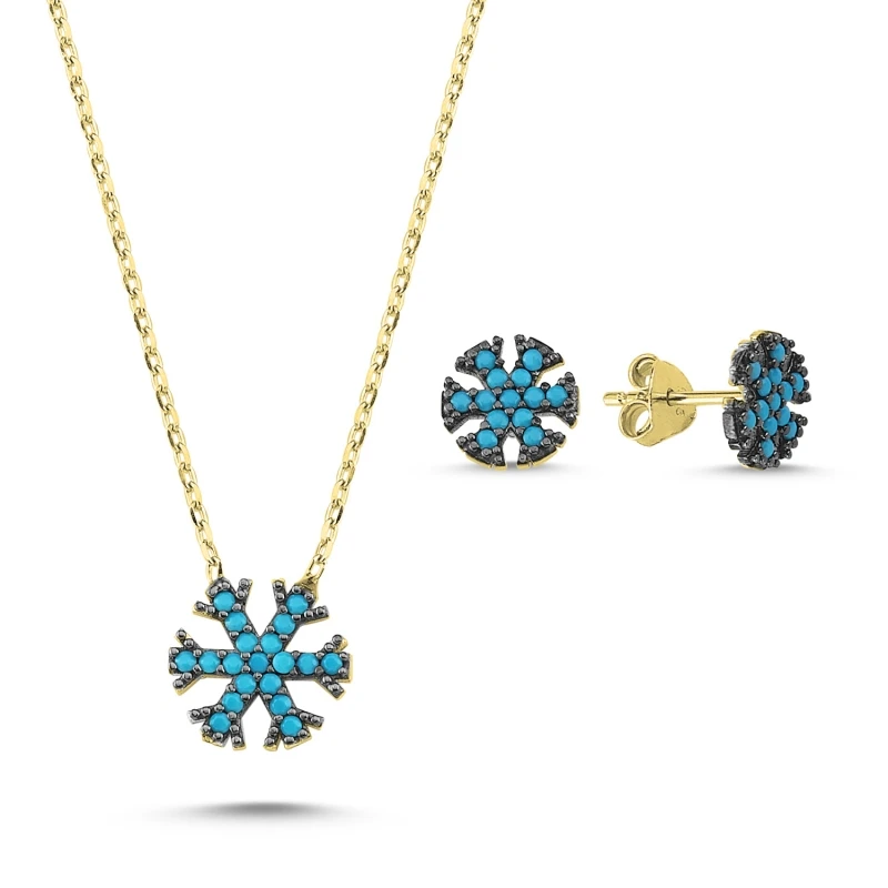 

Silver 925 Sterling Nano Turquoise Gemstone Snowflake Set