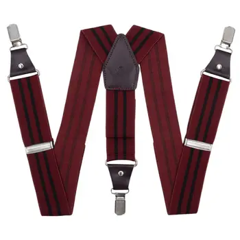 

Suspenders for trousers wide, genuine leather (3.5 cm, 3 clips, red) 54752