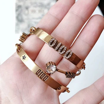 

C1482 Fashion made old brass triple layer bracelet with letters imitation rhinestone bracelet bracelet with web celebrity
