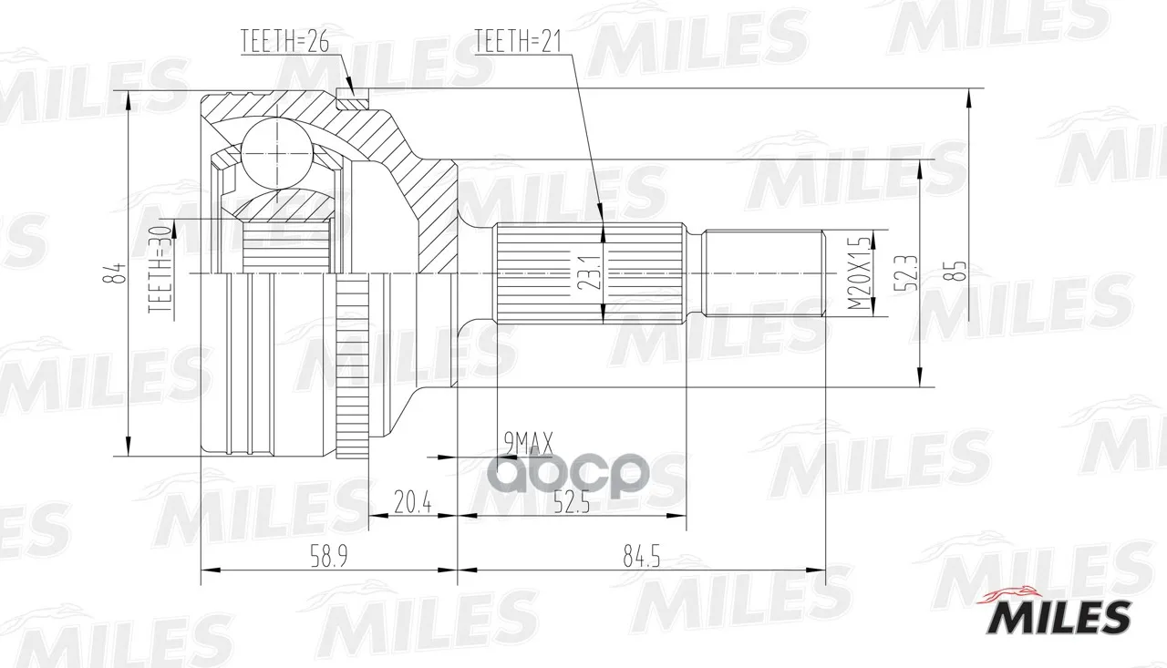 Шрус Renault Clio Ii/Kangoo/Nissan 1.2-1.9dti 97-09 Нар. Abs Miles Ga20387 Miles арт. GA20387