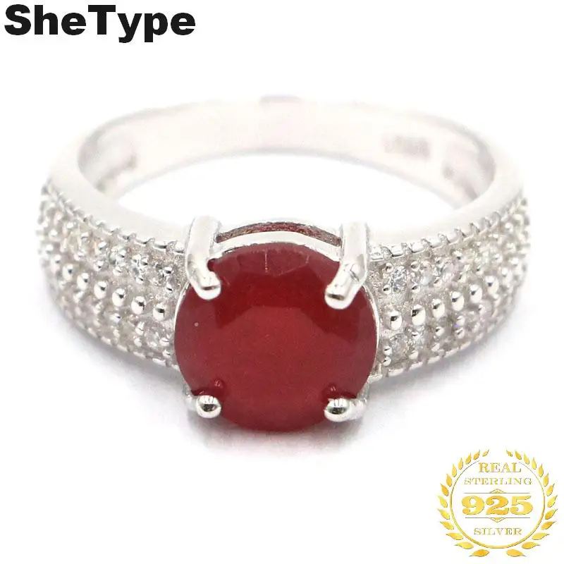 

3.1g Real 925 Solid Sterling Silver Real Rd Ruby Round CZ SheType Rings US 7.0# 8x8mm