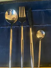 Dinnerware-Set Spoon Knife-Fork Dishwasher-Safe Stainless-Steel Gold Kitchen 24pcs White