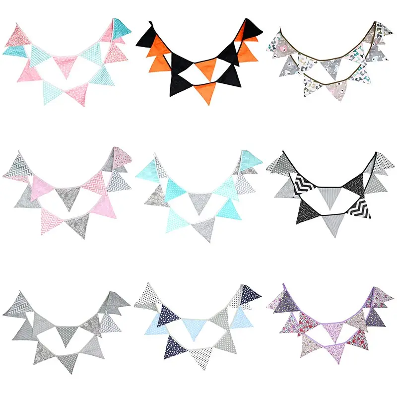 Pennant 12 Garland Flags 3.2m Cotton Bunting Banner Flags Party Decor Kids Baby Boy Girl Bunting Children&rsquo;s Room Decoration,party decorations,birthday banner,birthday streamers