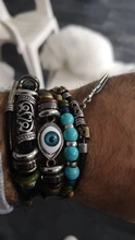Pulsera Vintage de cuero Natural para hombre y mujer, turquesas naturales trenzadas hechas a mano, cuerda de ojo malvado, brazalete con abalorios, joyería
