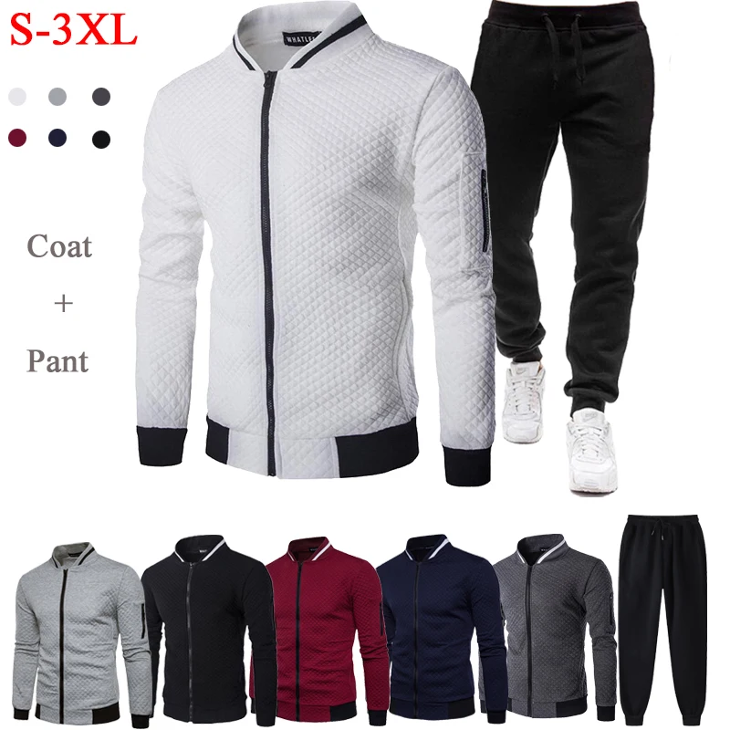 Men Tracksuit 2 Pieces Men Spring Autumn Sportswear Casual Zipper Jackets Pants Set Sweatshirt Sport Suit Men Sets 2021 2 piece 2021 new men s high quality spring and summer business fashion casual sets striped sleeve shirt striped cropped pants