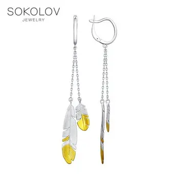

Drop Earrings Sokolov made of gilded silver, fashion jewelry, 925, women's male, long earrings