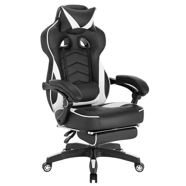 WOLTU Gaming Chair Racing Chair Office Chair Computer Chair Desk Chair Sports Seat with Headrest Lumbar Cushion with Footrest white leather