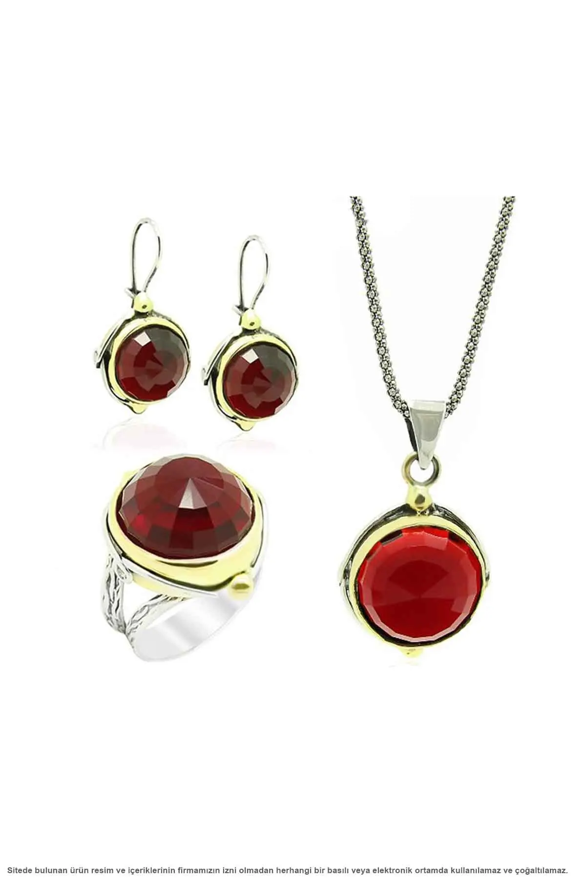 

Red Cubic Zirconia Garnet Silver Triple Set