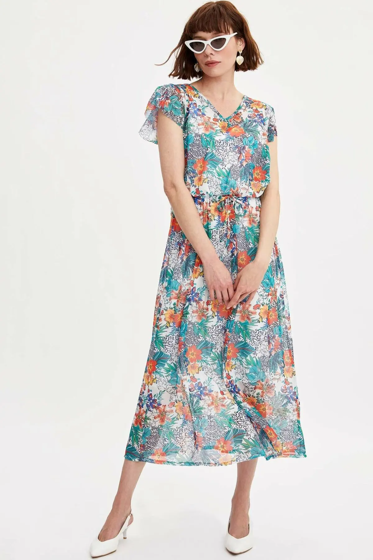 

DeFacto Woman Summer Short Sleeve Long Dress Women Stylish Floral Dress Female Long Light Color Knitted Dress-L2465AZ19SM