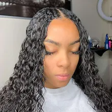 RuiYu 180 densidad 250 rizado de la onda de agua pelo peluca del pelo humano transparente de la onda de agua peluca con malla frontal T parte brasileño mojado y ondulado peluca