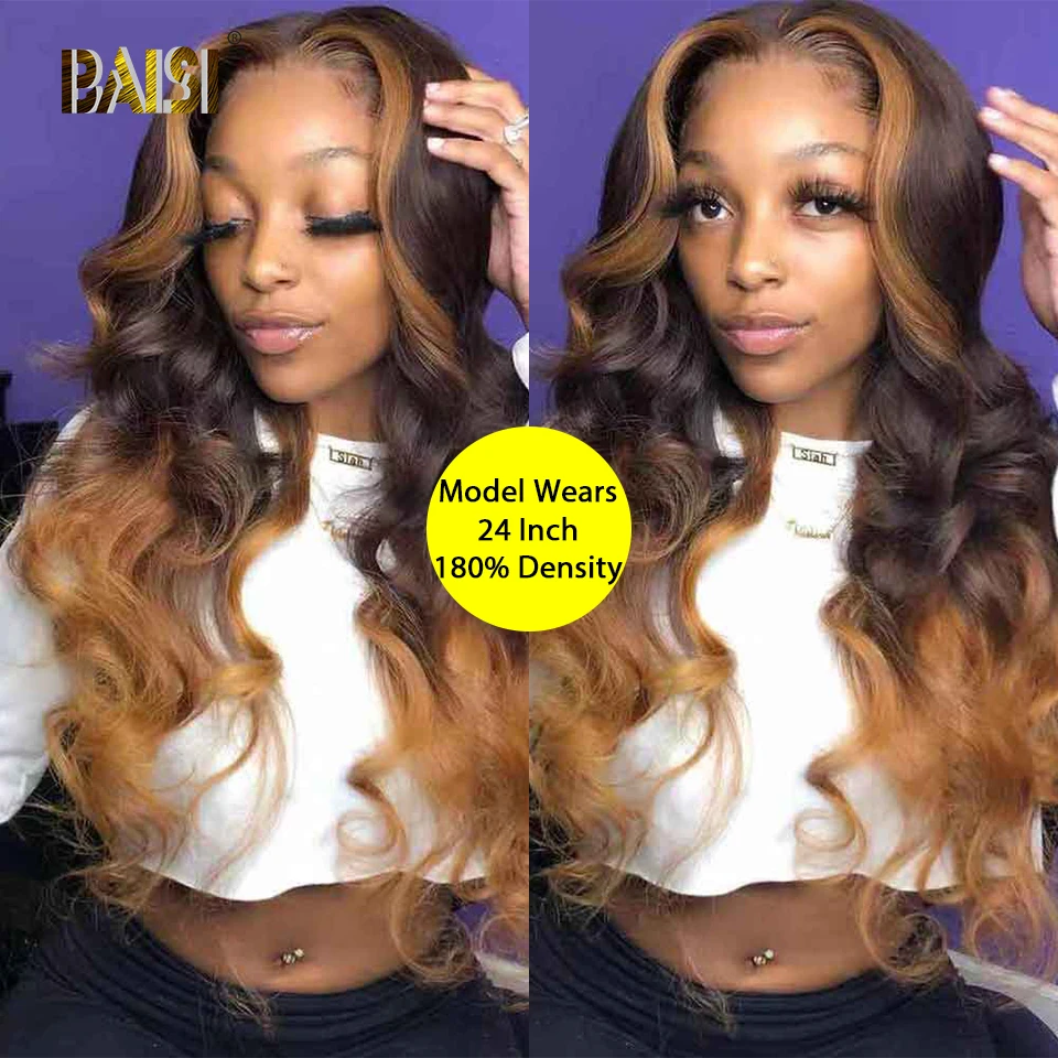 BAISI honey Blonde кружевные передние человеческие волосы парики бразильские Виргинские волнистые человеческие волосы с предварительно сорванные парики из волос для женщин
