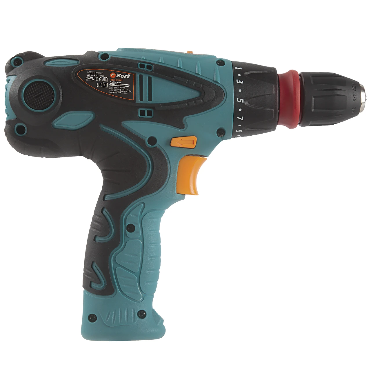 Дрель-шуруповерт электрический Bort BSM-450X2 (2 скорости, съемный патрон, крутящий момент 35Нм, быстрая замена щеток)