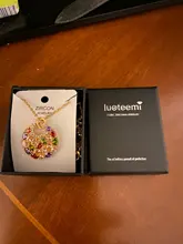 LUOTEEMI Caliente Cristalino Multicolor Ronda Collar y Colgantes para Las Mujeres de Oro Rosa de Color Multicolor CZ Circón Colgante de Collar