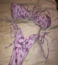 Bikini de cintura baja para mujer, traje de baño triangular, bañador femenino con estampado de cuerdas, traje de baño de realce de 2 piezas, novedad de 2020