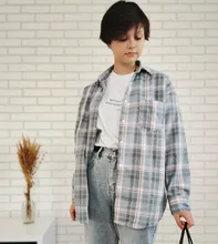 KarSaNy Boyfriend Oversized Shirt Plaid For Women Blouses And Tops Spring Loose Plaid