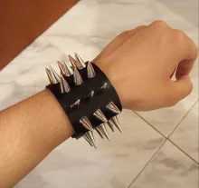 Único de tres fila puntiagudo hacen picos remache de cuero ancho Punk Rock gótico Unisex pulsera de hombre de la joyería