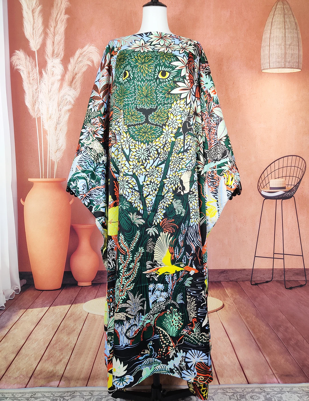 saudi arabic 2022 fashion blogger bohemian twill silk loose summer kaftan maxi dress oversize african printed muslim abaya Saudi Arabic 2022 Fashion Blogger Bohemian Twill Silk Loose Summer Kaftan Maxi Dress Oversize African Printed Muslim Abaya