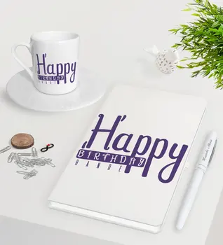 

Personalized Happy Birthday White Notebook Pen Turkish coffee Cup Seti-3