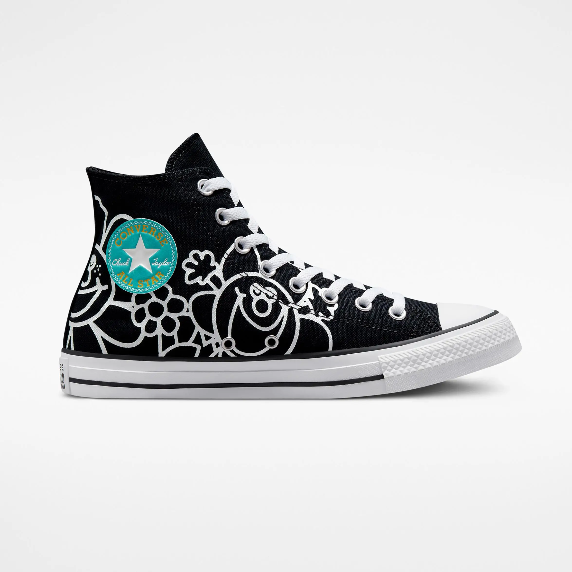 Оригинальные черные кроссовки Converse Chuck Taylor All Star с цветочным принтом Joy High унисекс