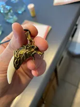 Collar de diente de lobo para hombre, colgante de resina con cabeza de Lobo de aleación, con cuerda de cuero, joyería #19006