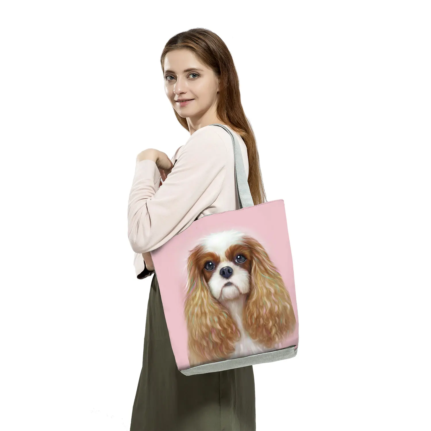 Charles Spaniel Dog Printed Women Handbags Fashion Tote Shoulder Bags Large Capacity Shopping Bag Bolsa Female Custom Pattern