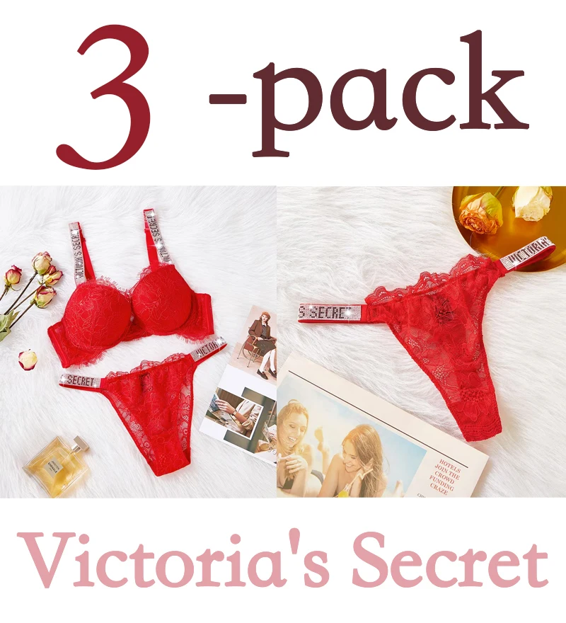 NEW Sexy Rhinestones Comfortable Lingerie Femme Set Push Up Bra Victoria's Secret Women Lingerie Set 2 Pieces Brand Underwear