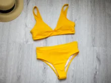 INGAGA Bikinis Sexy cintura alta traje de baño mujeres traje de baño Bikini Push Up de canalé de baño trajes de baño negro Bikini con cuello en V 2021 nuevo