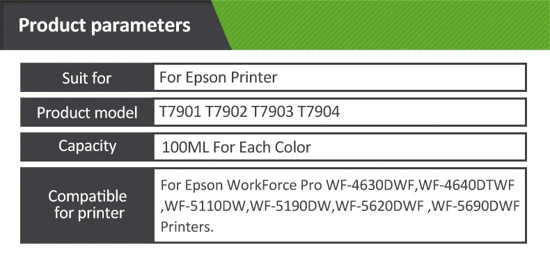Plavetink T7901-4 набор чернил для заправки картриджа для принтера Epson WorkForce Pro 4630DWF 4640DTWF 5110DW 5190DW 5620DWF 5690DWF принтер