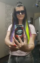 Lupu-extensiones de cabello sintético para mujer, extensiones largas y rectas de color arcoíris, resistentes al calor