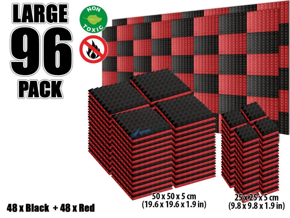 Arrowzoom 96 шт. цветная комбинация Пирамида плитка студия Звукопоглощающая Панель акустическая пена лечение AZ1034 - Цвет: Black and Red