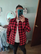 Plaid Shirt Blouses Tops Long-Sleeve Flannel Casual Cotton Women Brand-New Red Excellent-Quality