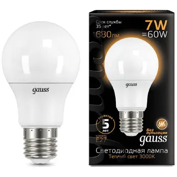 

Gauss LED bulb A60 E27 7W 680lm 3000K 102502107 pack 10 PCs