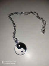 Colgante clásico de Tai Ji Yin Yang, collar con gemas de cristal chapadas en plata, color blanco y negro, señal de taoísmo chino