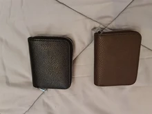 PURDORED 1 pc hombres de negocios titular de la tarjeta de cuero genuino titular de la tarjeta de crédito de las mujeres de la cremallera bolsillo tarjetero Unisex cremallera monedero de la moneda