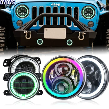 

Led Fog Light Assembly RGB halo Bluetooth App Control White DRL for 2007 Jeep-Wrangler JK Accessories