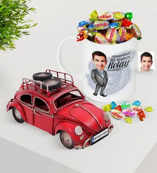 

Personalized Men 'S Easy Grow Caricature Of Platter Nostalgic Red Metal beetle And Mug Haribo Candy Seti-3
